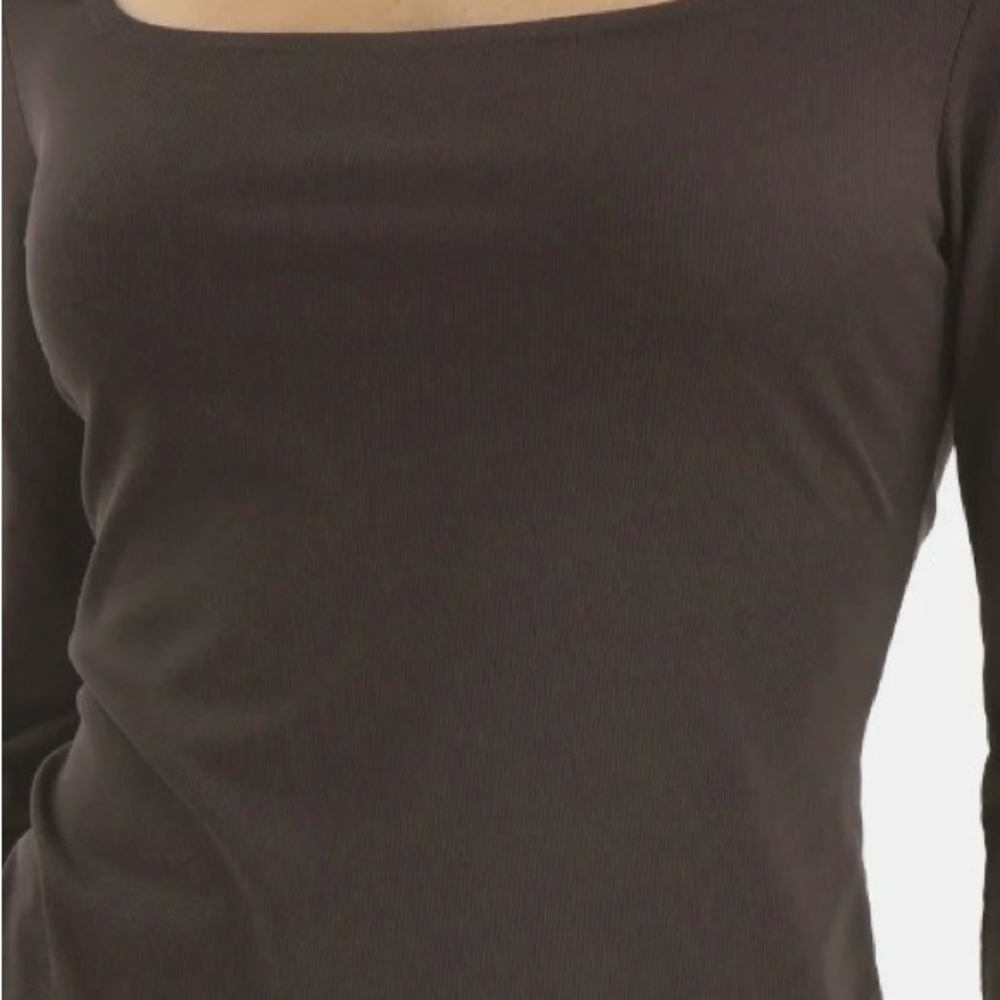 Avia Breen Brown Square Neck Ribbed Long Sleeve Top - Picture 3 of 7